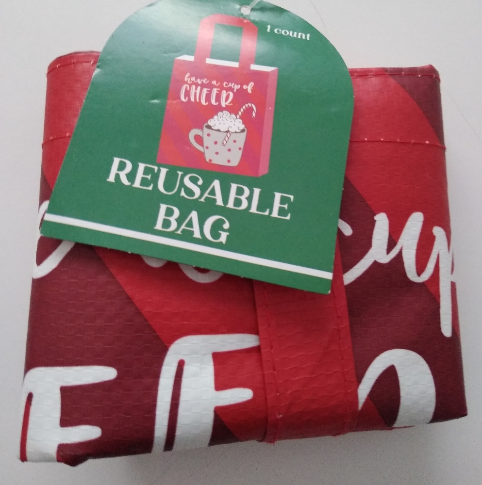 Christmas Tote Bag Have a Cup of Cheer Reusable Bag Red